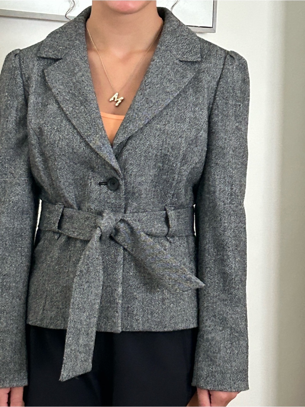 Banana Republic Gray Wool-Blend Belted Peplum Blazer